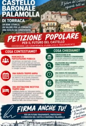 Torraca: Castello Palamolla dato a terzi, scatta la petizione popolare.