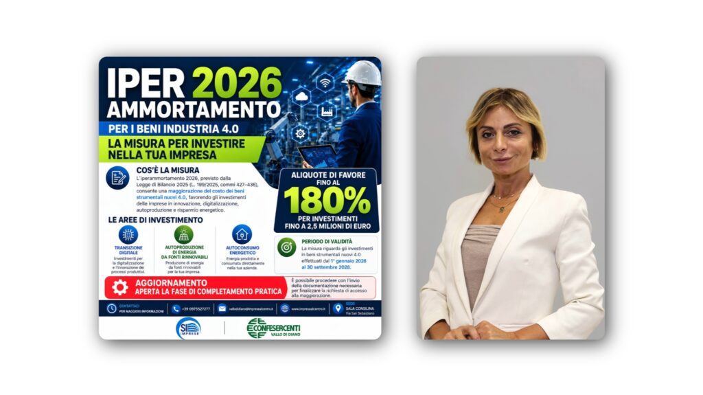 Iperammortamento 2026, aperta la fase di completamento: Confesercenti Vallo di Diano al fianco delle imprese